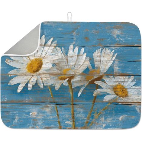 Tapis de séchage à vaisselle en bois rustique absorbant pour comptoir de cuisine, 45,7 x 61 cm, motif floral rétro, grand tapis de café résistant à la chaleur pour robinet de table, évier (1/5)