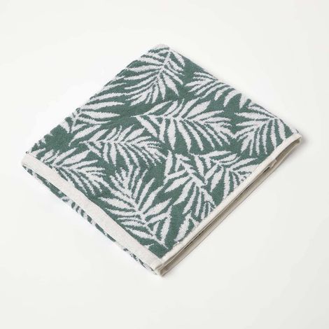 HOMESCAPESGreen Botanical Pattern 100% Cotton Hand Towel