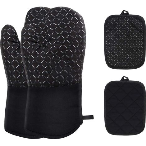 Oven Gloves Oven Gloves 1 Pair and Silicone Potholder Oven Mitts Kitchen with Potholder Mat Heat Resistant Non-Slip Oven Mitt for BBQ Cooking Baking (1/5)