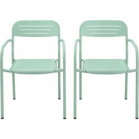Lot de 2 chaises de jardin empilables vert sauge cadre métallique traitement anti-rouille, fauteuil extérieur avec accoudoirs pour terrasse balcon (1/5)