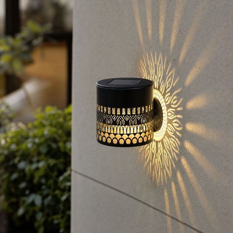 Applique murale solaire LED projection, design ajouré roue de vie, étanche IP65, lumière RGB multicolore et blanc chaud 2700K, extérieur (1/4)