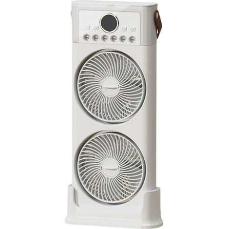 Ventilateur double avec humidificateur, 6 buses, réglable à 360°, silencieux, USB C, portable, 3600 mAh (beige, 49 cm) (1/5)
