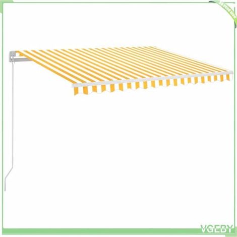 Auvent manuel rétractable - FAFEICY - 3068883 - 350x250 cm - Jaune et blanc - LEDs solaires (1/5)