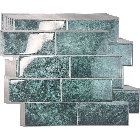 Tiles Peel and Stick Backsplash - Self Adhesive Wall Tile Brick for Kitchen Bathroom bleu-vert 10-Sheets 3D (1/5)