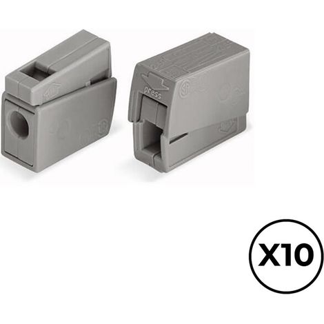 Pack de 10 connecteurs rapides à clip rigide 2 voies de Ø2,5mm² maximum (400V 24A) pour conducteurs cuivre ou aluminium