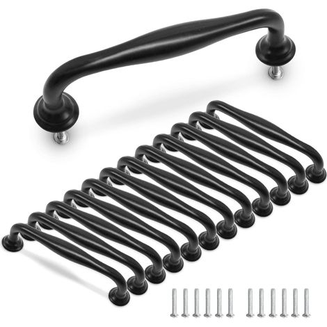Poignées de porte de placard de cuisine, boutons de tiroir, alliage d'aluminium noir (entraxe des trous 96 mm, 12 pièces)