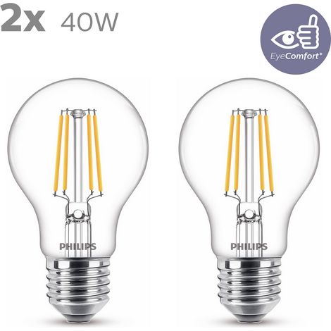 Philips - bombilla led cristal 40w estandar e27 luz blanca calida transparente no regulable pack 2 (1/5)