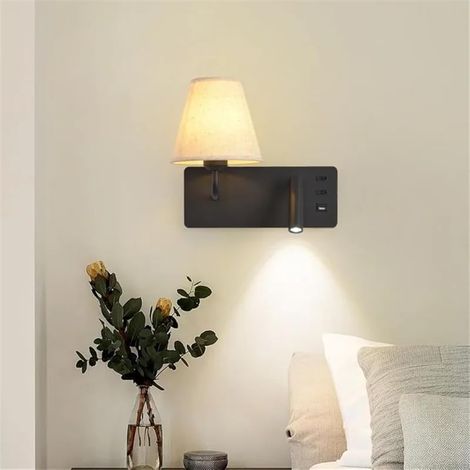 Applique Murale d'intérieur Moderne USB, Mampe de Chevet, de Lecture, LED,Pour Chambre à Coucher, Salle d'étude, Projecteur Avec Interrupteur D'éclairage Lampes de lecture murales (Droite) (1/5)