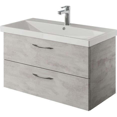 Badezimmer Waschtisch in Oxid Hellgrau mit Keramik Waschbecken in weiß VILLATORO-66, B/H/T ca. 90/53,2/45 cm (1/5)