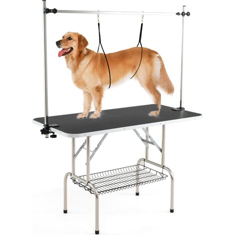 Table de Toilettage pour Chien Pliable, Bras Réglables en Hauteur, 2 Sangles, Pinces Amovible, Table Toilettage Chien Chat, Charge 150 kg (1/4)