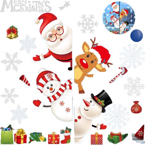 Autocollants flocons de neige pour vitres de Noël, décorations de Noël, Père Noël et rennes pour les fêtes (1/5)