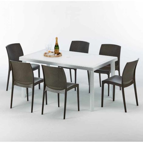 Weiß Rechteckig Tisch und 6 Stühle Farbiges Polypropylen-Außenmastenset Grand Soleil Boheme Summerlife - Braun
