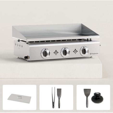 Pack Plancha gaz inox PIMIENTOS 3 brûleurs + Couvercle + Accessoires
