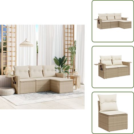 The Living Store 4-tlg. Garten-Sofagarnitur mit Kissen Beige Poly Rattan - Gartensessel (1/5)