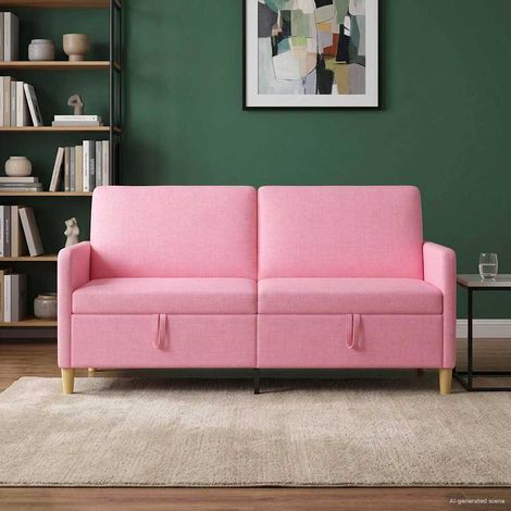 Canapé 3 places avec rangement, assise relevable, polyester rose 172 x 78 x 87 cm - PANGIVO (1/5)