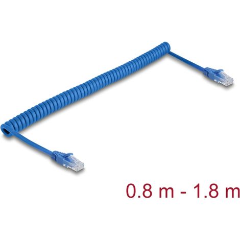 Delock Cable en espiral RJ45 macho a macho Cat.6 UTP 0,8 m a 1,8 m azul