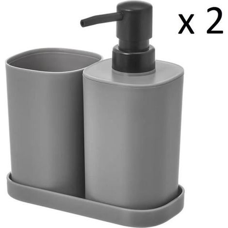 Ensemble d'accessoires salle de bain - JUANIO - Lot de 2 - 3 pièces - Polypropylène gris - Pompe fluide sans obstruction (1/4)