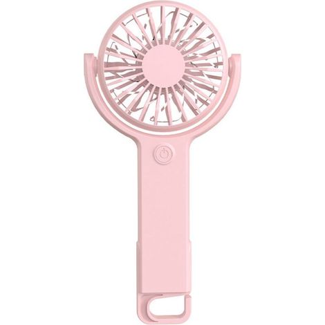 Ventilateur portable rechargeable, climatiseur, petit ventilateur de poche, 5 vitesses, avec crochet pliable, rose (1/5)