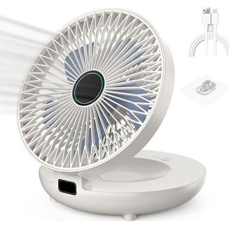 Ventilateur de cuisine à double usage, ventilateur mural rechargeable, ventilateur sans fil pour chambre à coucher, ventilateur de bureau sans fil-blanc (1/5)