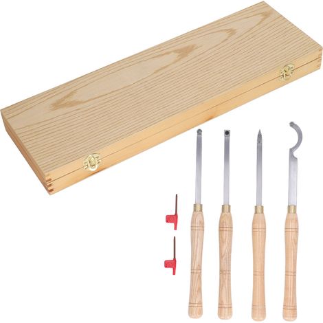 Ensemble d'outils de tournage de tour, manche en bois amovible, acier allié dur incisif pour le travail du bois 4 pièces (1/5)