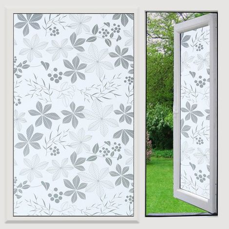 Antistatische Fensterfolie，blickdichte Sichtschutzfolie，Dekorfolie mit Blattmotiv auf weißem Hintergrund，geeignet für Wohnzimmer，45 × 300 cm (1/5)