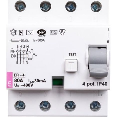 Interruttore differenziale 4P 80A 0,03A tipo AC EFI-4 02062145