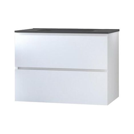 ONDEE - Mueble de baño colgante TRENDY - 80cm - 2 cajones - Blanco mate - Tapa negra