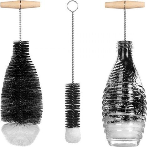 2 Brosse à biberon, poils naturels, manche en bois, pour bouteilles SodaStream et verre (1/5)