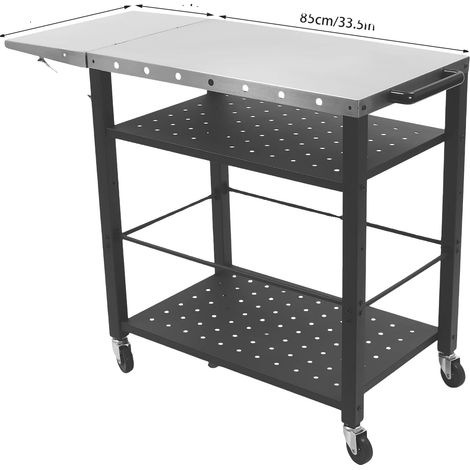 Carrito para barbacoa, diseño plegable, amplio espacio de almacenamiento, color plata. (1/2)