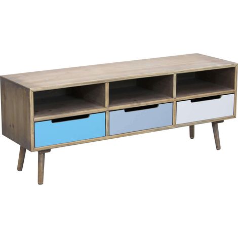 Mobile porta TV in legno con 3 ripiani e 3 cassetti colorati BREDA