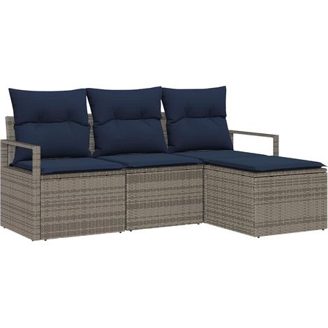 Sofa Set 4 pcs Grau Poly-Rattan vidaXL