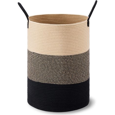 Grand panier à linge, panier de rangement haut en corde tressée, idéal pour ranger couvertures, jouets et vêtements sales dans le salon, la salle de bain et la chambre. (1/5)