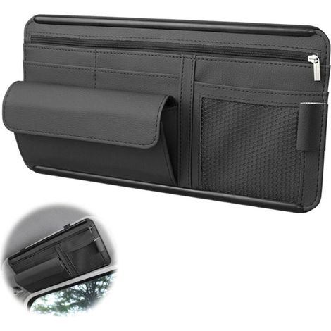 Organiseur Pare-Soleil Voiture - Cuir - 32 cm x 15,3 cm - Compatible Voiture VUS Camion - 1 Pièce (1/5)