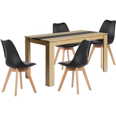 Essgruppe Esstisch 140cm Eiche-Schwarz mit 4 schwarzen Stühlen (1/5)