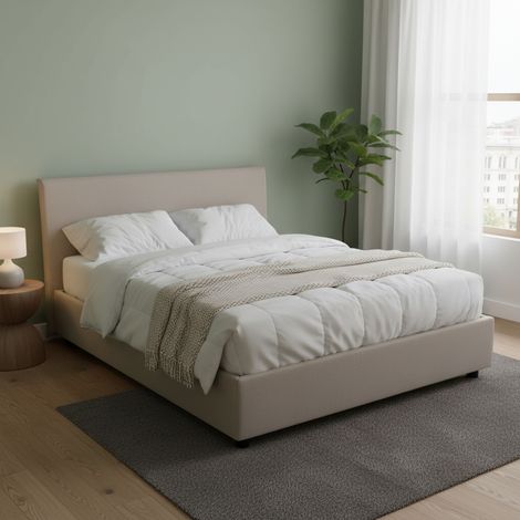 Talamo Italia Cama matrimonial Bonella, Cama contenedor con revestimiento de tela, 100% Made in Italy, Apertura frontal, adecuado para colchón Cm 160x200, Tórtola, con embalaje reforzado (1/5)