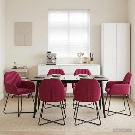 Lot de 6 chaises de salle à manger en velours bordeaux, dossier incliné, 55 x 50 x 84 cm - PANGIVO (1/5)