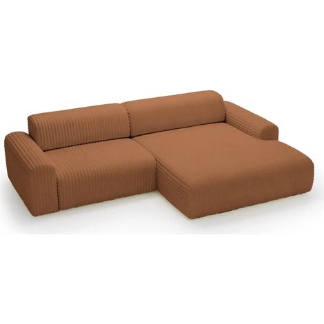 MILA - Canapé d'angle velours côtelé 3 places - Gauche - Terracotta