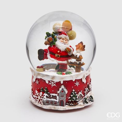 Sfera di cristallo natalizia con Babbo Natale con Passero, Carillon decorazione per interno h 20 cm (1/3)