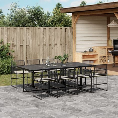 vidaXL 9 Piece Garden Dining Set with Cushions Black Poly Rattan (1/5)