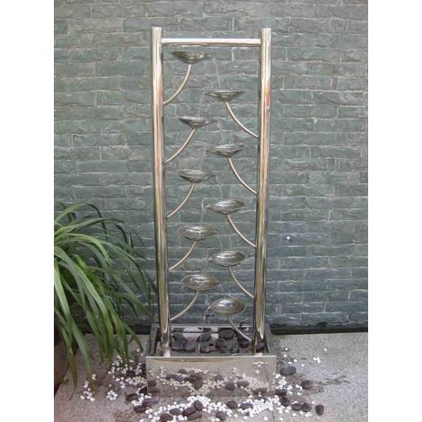 Mur d'eau KÖHKO® env. 97CM en acier inoxydable en forme de feuille avec éclairage LED (1/3)
