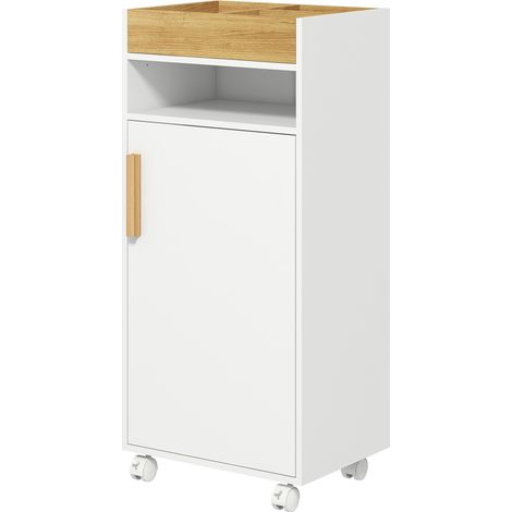 kleankin Mobiletto Bagno con Rotelle in Legno e Truciolato Bianco