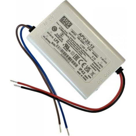 MW MEAN WELL APV-25-12 Alimentatore 25W 12V 2,1A IP30 Input 220V e 110V