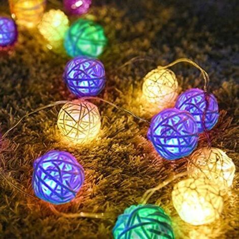 SABIR Guirlande lumineuse LED de Noël, 40 ampoules, boule en rotin de 5 m, 3 couleurs, lampe boule LED style vintage, Sepak Takraw, décoration intérieure, ruban lumineux LED (1/5)