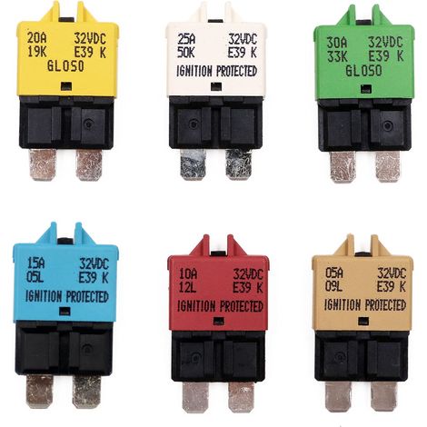 Disjoncteur Fusible Voiture/Boat/RV 12-32V CC, Réinitialisation Manuelle ATC, 5A-30A (6pcs)