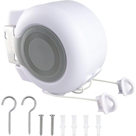 Étendoir à linge rétractable d'extérieur - 2 cordes à linge doubles robustes de 15 mètres (49 pieds) pour sécher le linge à l'extérieur, installation murale et portable (1/5)