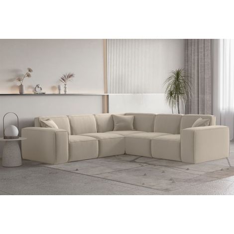 Ecksofa Designersofa CELES PREMIUM in Stoff Opera Velvet Beige Seite Universal (1/2)