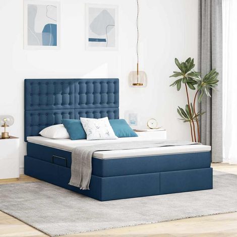 Aufbewahrungsbett mit Matratze Blau 140 x 200 cm Polyester (1/5)