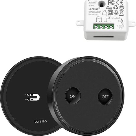 Kit Interrupteur Sans Fil, Récepteur 2500W, Portée 200M, Emetteur Radio 868Mhz, 10 ans Autonomie, Va et vient, Commande à Distance Mural Sans Fil ON/OFF Pour Eclairage (Noir) (1/5)