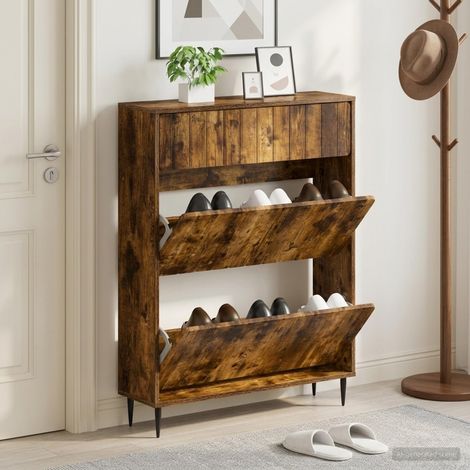 vidaXL Shoe Cabinet ZWOLLE 78 x 24 x 103 cm Engineered Wood Smoked Oak (1/5)