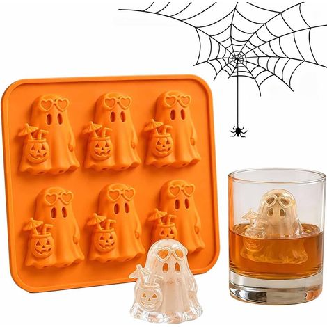 Moule à glaçons en silicone à 6 cavités en forme de fantôme d'Halloween, réutilisable, accessoire de fabrication de boissons effrayantes pour la plage, la piscine, les cocktails et le whisky